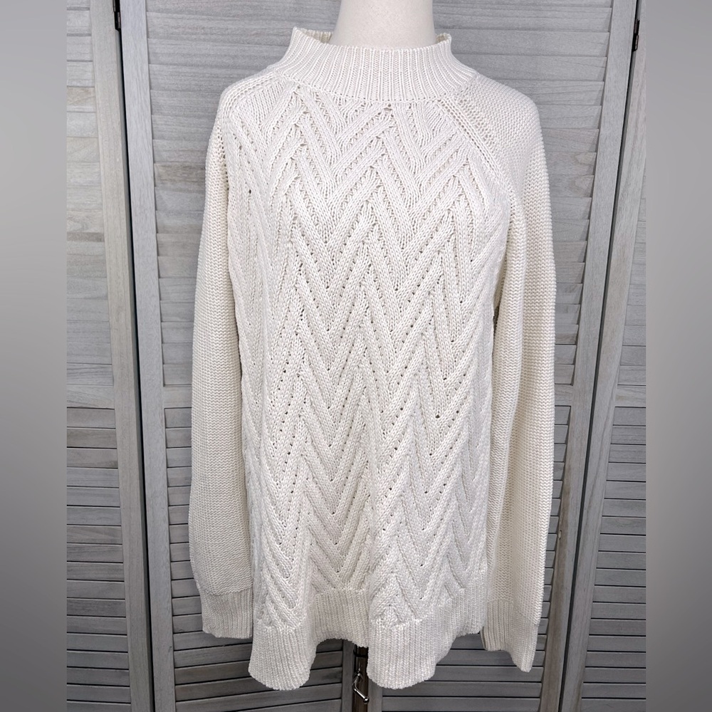 CHAPS Woven Mock Neck Sweater Ivory-XXL